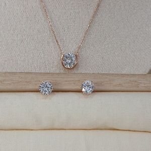 14k Gold Plated CZ Solitaire Necklace Set